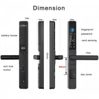 Dimension drawing of the long-handle smart door lock: 353 mm overall, 35 mm front panel, 23 mm rear panel, 130 mm handle, 85 mm centres